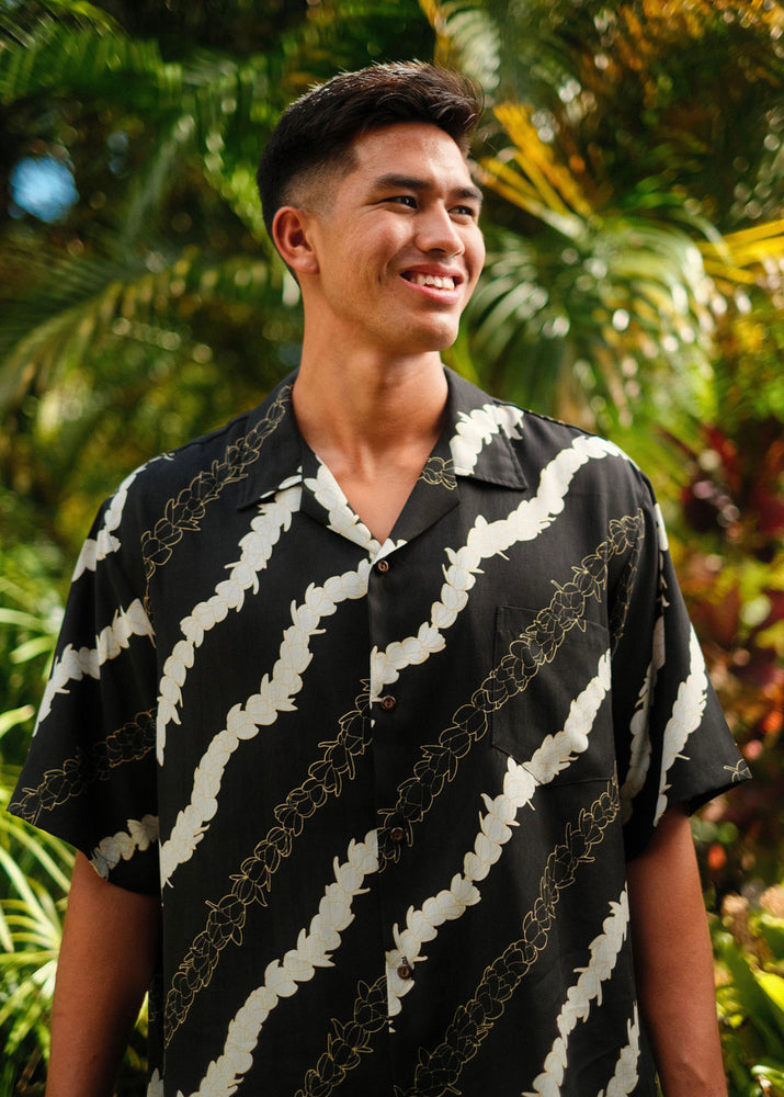 Lei Pīkake Kane Aloha Shirt-Vintage Charcoal