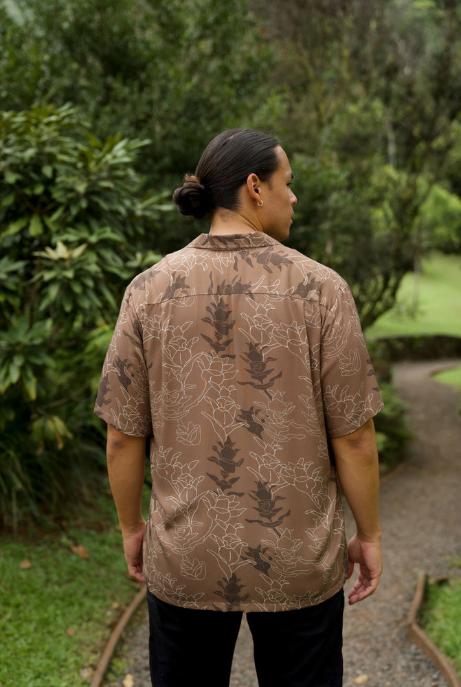 Kāne Aloha Shirt-Liko Lehua in Maku'e (brown)