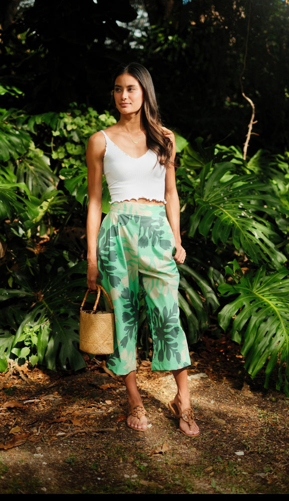 Quilt Crop Pants-Green