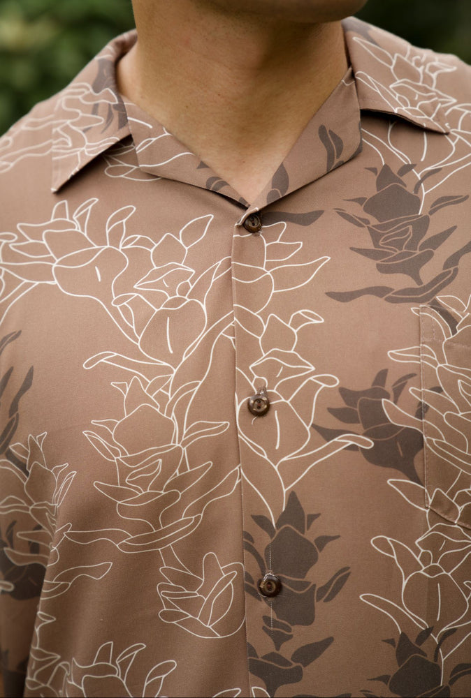 Kāne Aloha Shirt-Liko Lehua in Maku'e (brown)