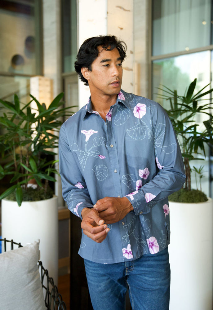Longsleeve Aloha Shirt - Pōhuehue Charcoal
