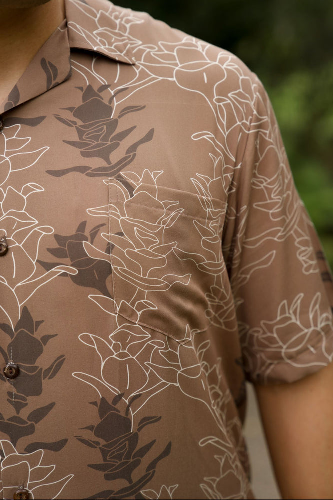 Kāne Aloha Shirt-Liko Lehua in Maku'e (brown)