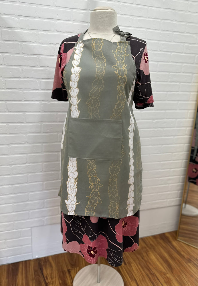 Pīkake Lei Cooking Apron - Hinahina/Gray