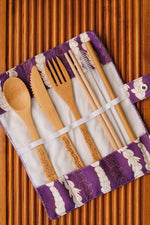 Pīkake Lei Bamboo Cutlery Set - Poni/Purple