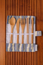 Pīkake Lei Bamboo Cutlery Set - Hinahina/Gray